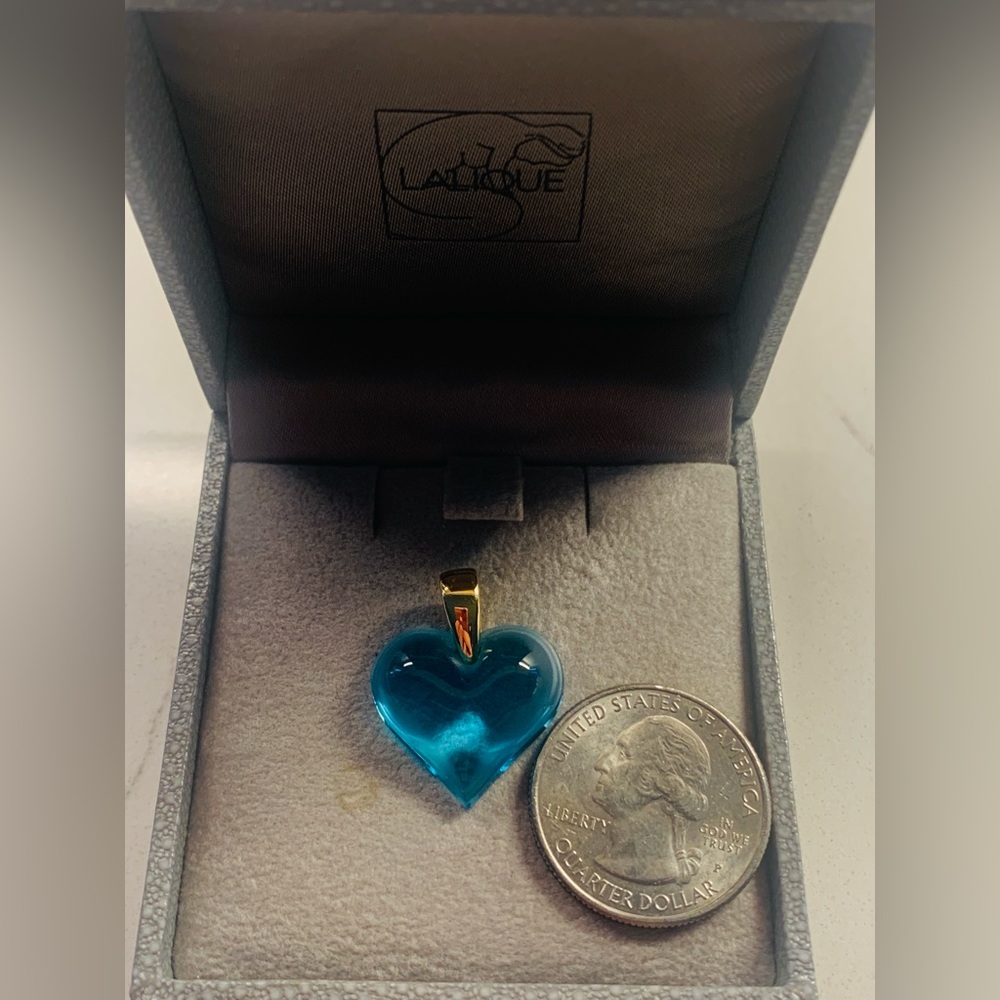 Vintage Lalique Blue and Gold Necklace Heart Pendant
